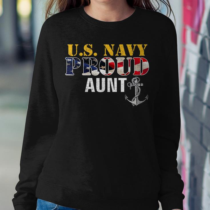 Us Proud Navy Aunt With American Flag Military Veteran Women Sweatshirt Unique Gifts