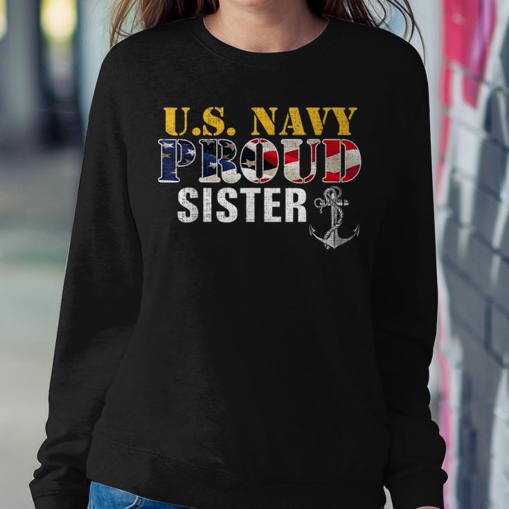 Us Proud Navy Sister With American Flag Military For Veteran Women Sweatshirt Unique Gifts