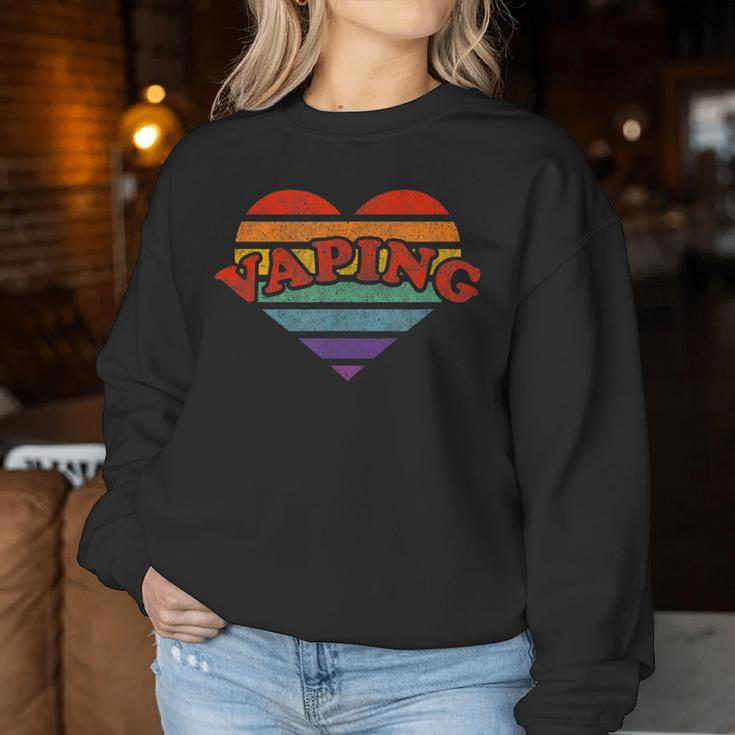 Vaping Retro Rainbow Heart 80S Whimsy Lgbtq Pride Women Sweatshirt Unique Gifts