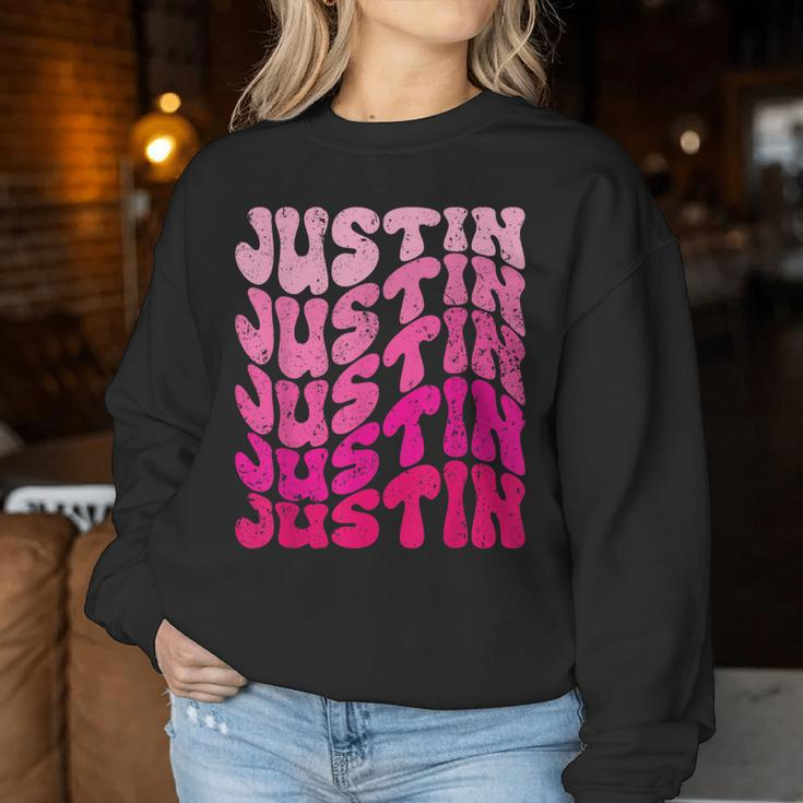 Vintage Justin Personalized Name I Love Justin Groovy Women Sweatshirt Funny Gifts