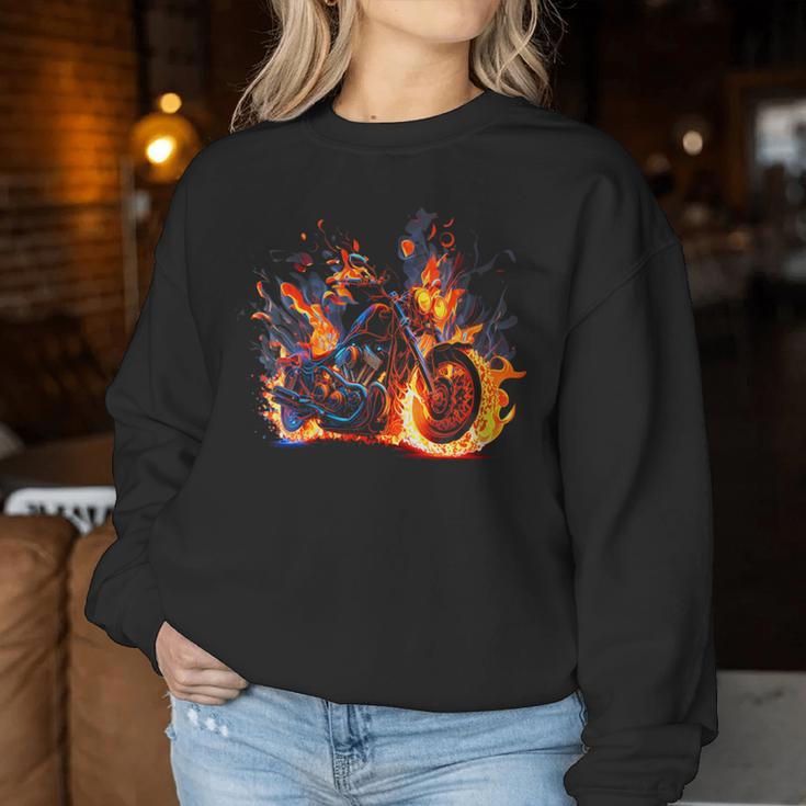 Vintage Motorcycle Biker In Flames Sportster Motorcycle Women Sweatshirt Unique Gifts