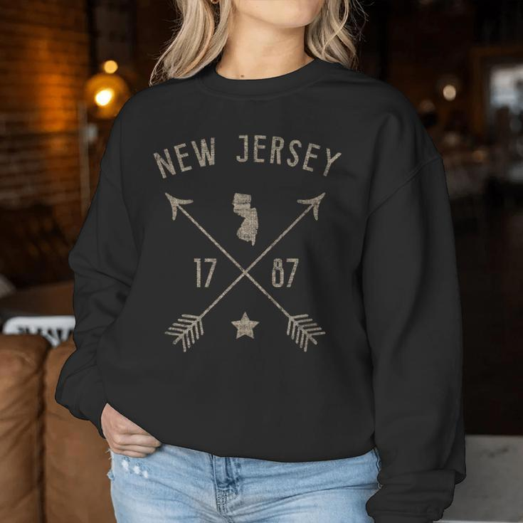 Vintage New Jersey Distressed Home State Map Boho Arrows Women Sweatshirt Unique Gifts