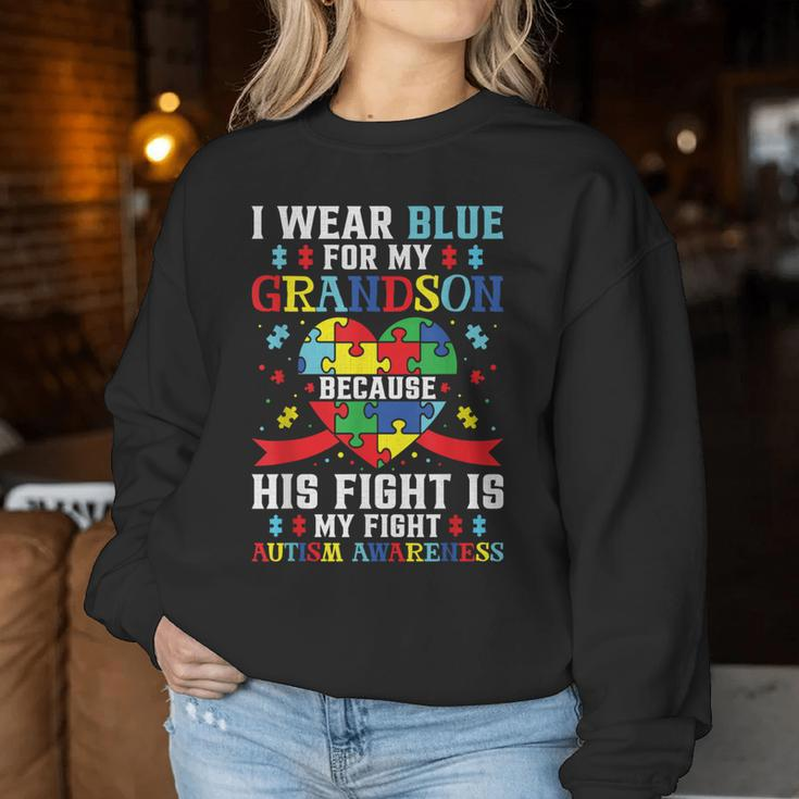 I Wear Blue For My Grandson Autism Awareness Grandma Grandpa Women Sweatshirt Funny Gifts
