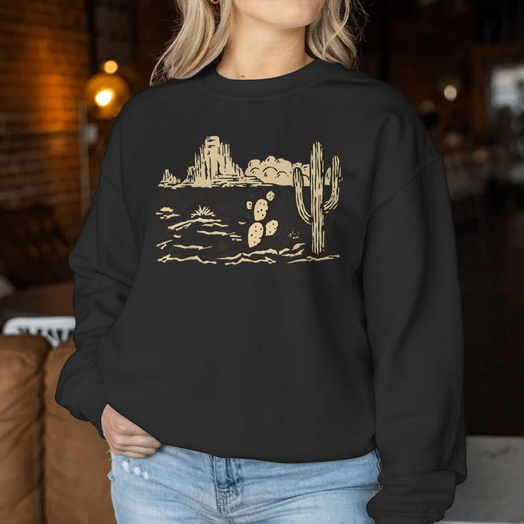 Western Desert Vintage Cactus Graphic Cowgirl Casual Women Sweatshirt Unique Gifts