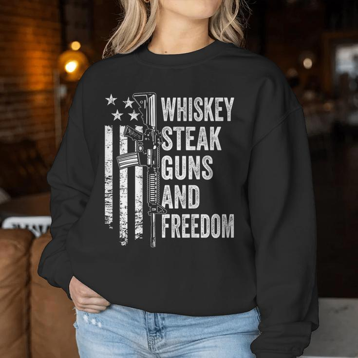 Whiskey Steak Guns And Freedom Usa Bbq Gun On Back Women Sweatshirt Unique Gifts
