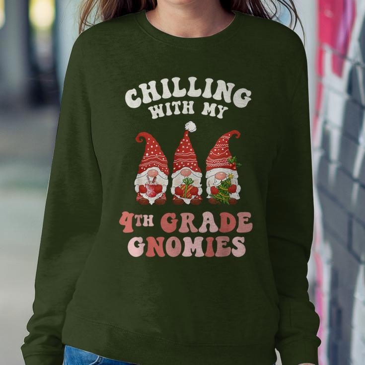 4Th Grade Teacher Christmas Chilling With My Gnomies Fourth Women Sweatshirt Personalized Gifts