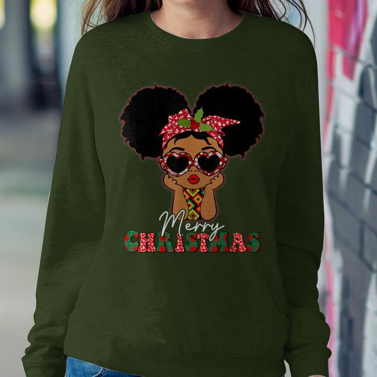 Black African Girl American Melanin Christmas Santa Hat Pjs Women Sweatshirt Personalized Gifts