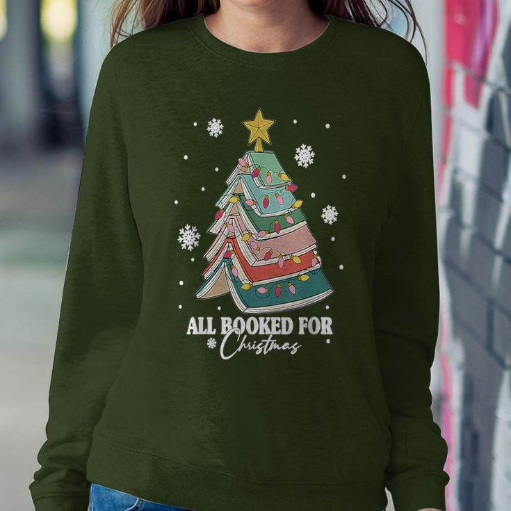 All Booked For Christmas Book Tree Lights Teacher School Women Sweatshirt Funny Gifts