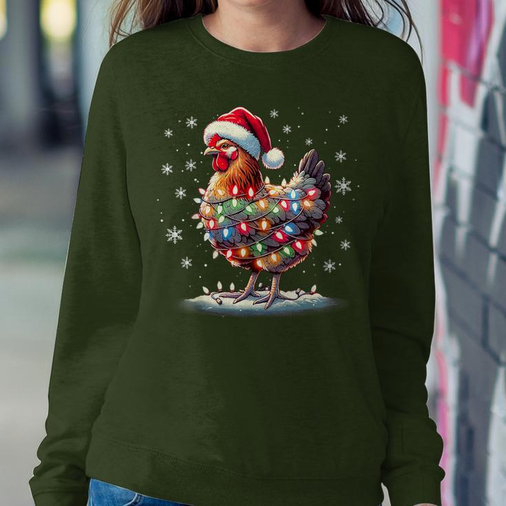 Chicken Santa Christmas Light Xmas Chicken Pajamas Women Sweatshirt Funny Gifts
