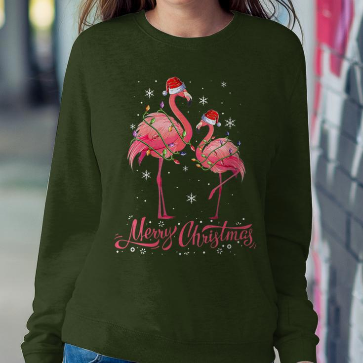 Flamingo Santa Light Christmas Sweater Flamingo Christmas Women Sweatshirt Unique Gifts