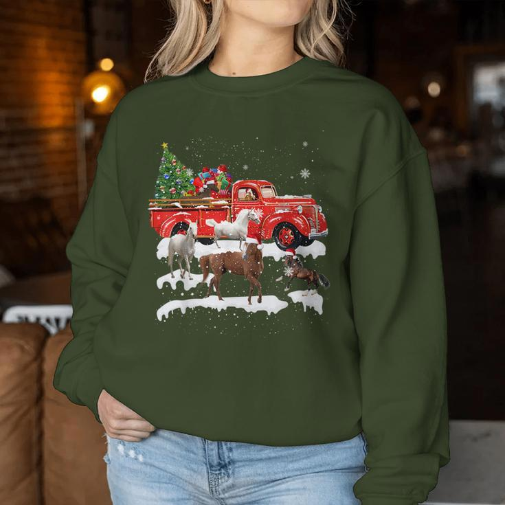 Horse Riding Red Truck Merry Christmas Farmer X-Mas Ugly Women Sweatshirt Unique Gifts