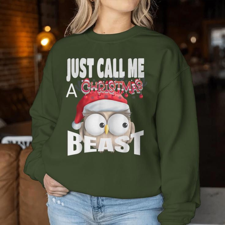 Just Call A Christmas Beast With Cute Little Owl N Santa Hat Women Sweatshirt Unique Gifts