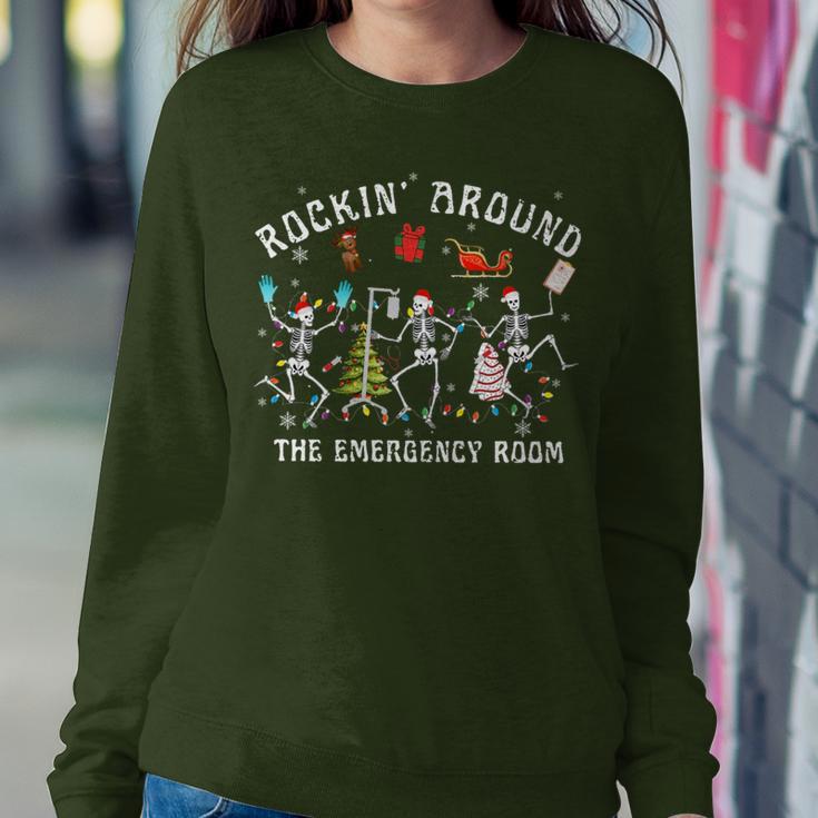 Merry Christmas Rocking Around Emergency Room Skeleton Nurse Women Sweatshirt Unique Gifts