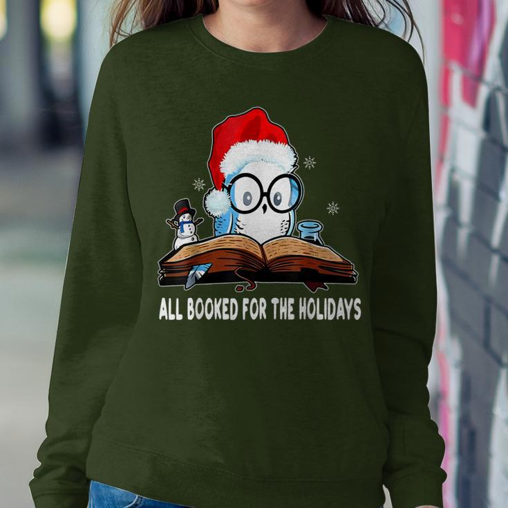 Owl Santa Hat Reading Book All Booked For Holidays Christmas Women Sweatshirt Funny Gifts