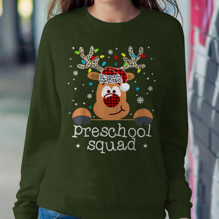 Preschool Squad Plaid Reindeer Santa Hat Teacher Christmas Women Sweatshirt Funny Gifts