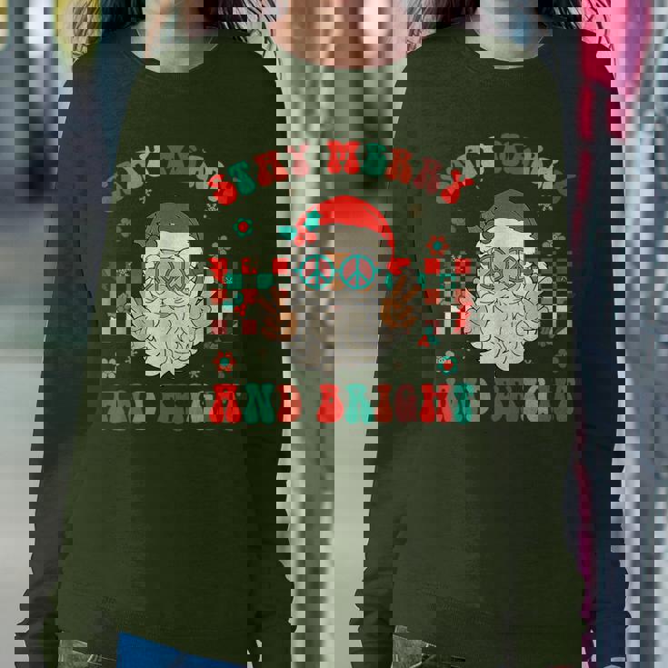 Retro Groovy Stay Merry And Bright Santa Claus Christmas Women Sweatshirt Personalized Gifts