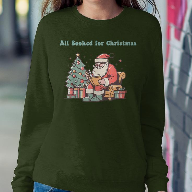 Retro Librarian Teacher Xmas All Booked For Christmas Santa Women Sweatshirt Funny Gifts