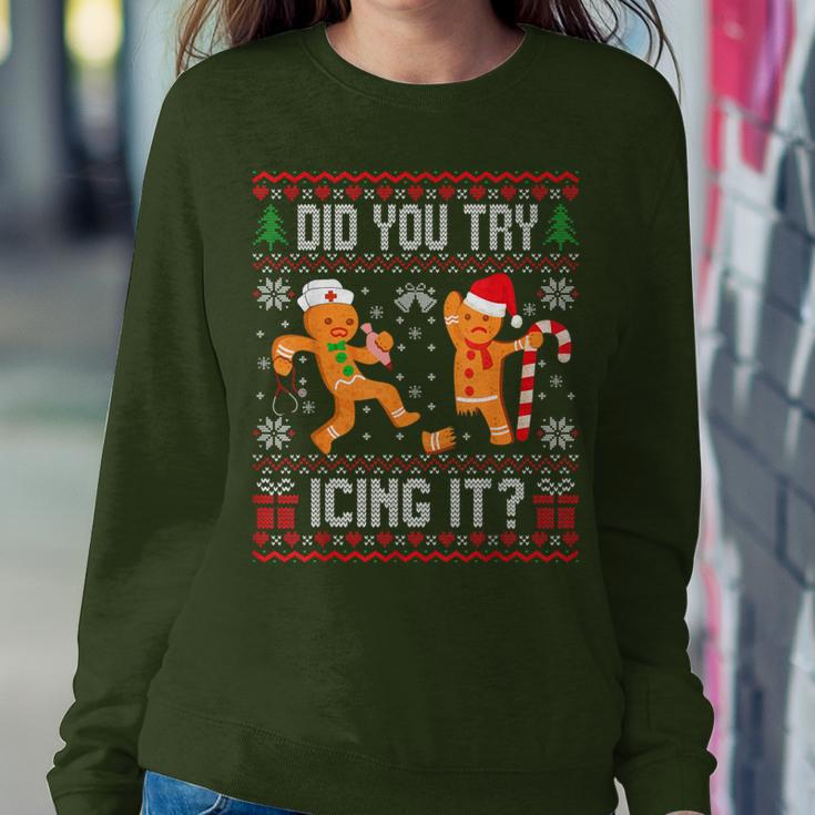 Did You Try Icing It Ugly Christmas Sweater Nurse Women Sweatshirt Funny Gifts