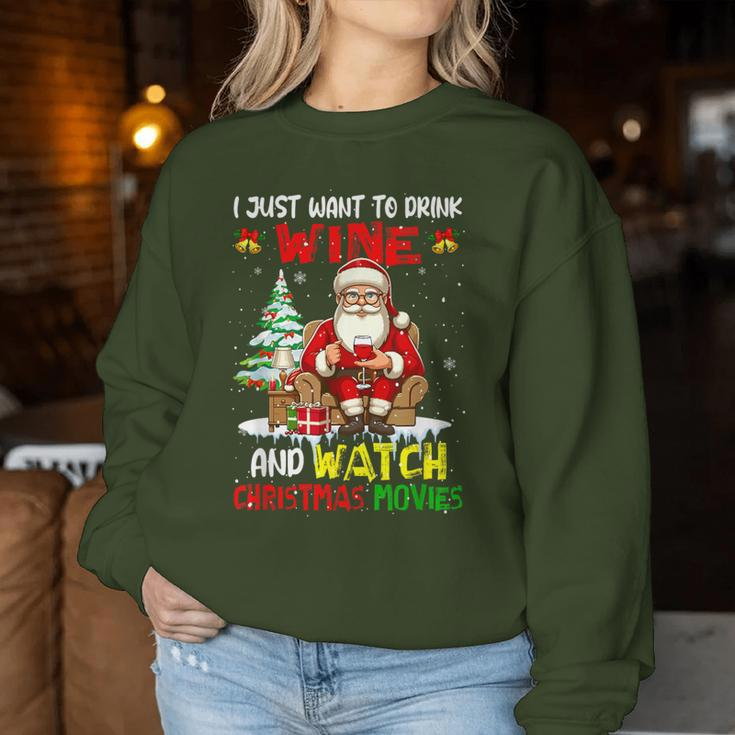 Vintage Drink Wine And Watch Xmas Movies Santa Drinker Women Sweatshirt Unique Gifts