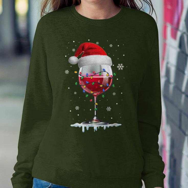 Wine Glass Santa Hat Christmas Lights Wine Lovers Women Sweatshirt Unique Gifts