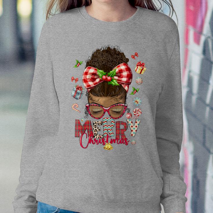 Merry Christmas Messy Bun Black African American Women Sweatshirt Funny Gifts