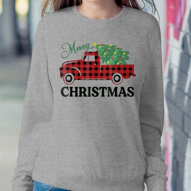 Merry Christmas White Buffalo Plaid Truck Tree Womens Women Sweatshirt Unique Gifts