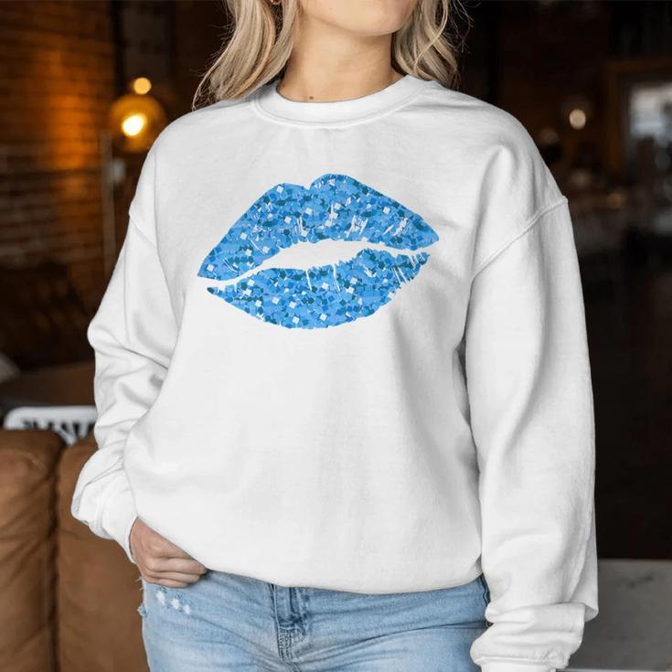 80S & 90S Kiss Mouth Lips Motif Vintage Blue Women Sweatshirt Unique Gifts