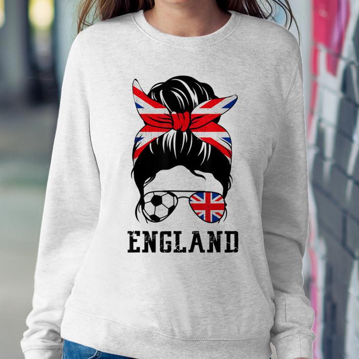 British Soccer Girl Mom Messy Bun England Flag Football Fan Women Sweatshirt Unique Gifts