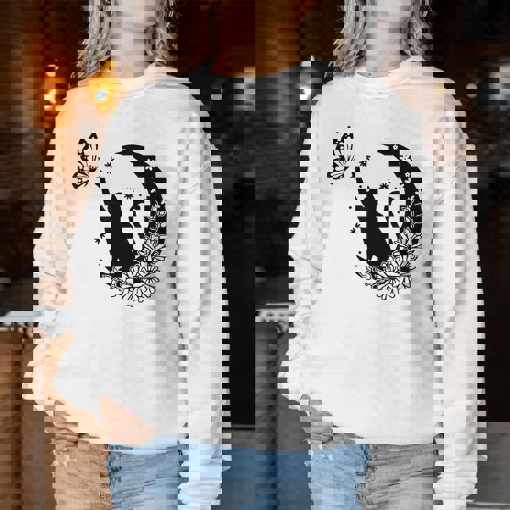 Cat Butterfly & Floral Moon Cat Lovers Cat Mom Women Sweatshirt Unique Gifts