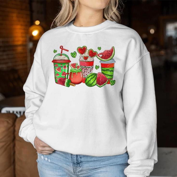 Cute Cups Of Iced Coffee Watermelon Tropical Summer Vacation Women Sweatshirt Unique Gifts