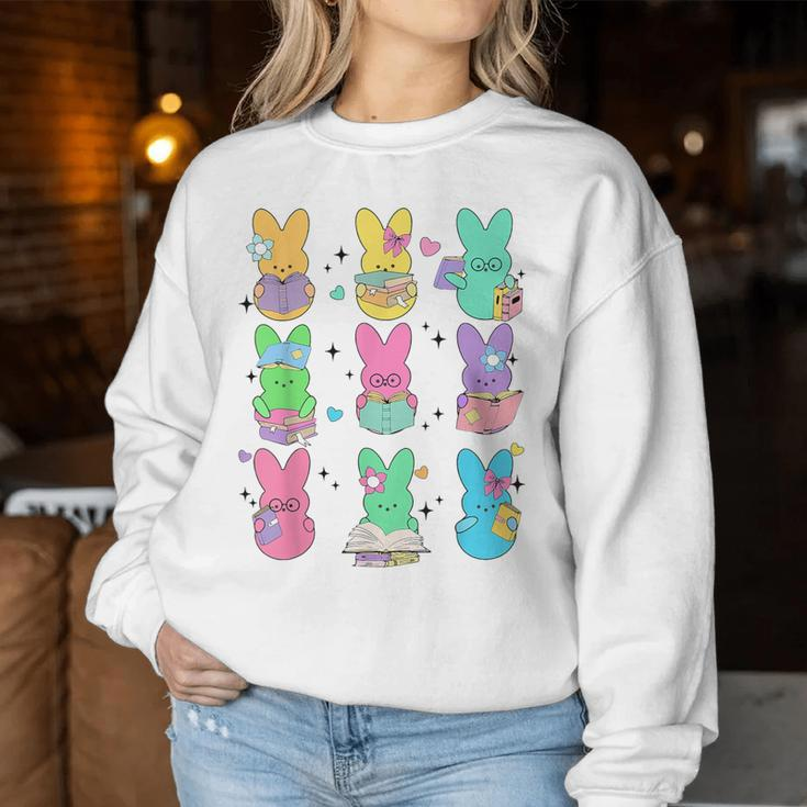 Cute Teacher Bunny Rabbit Reading Easter Bunnies Book Lovers Women Sweatshirt Funny Gifts