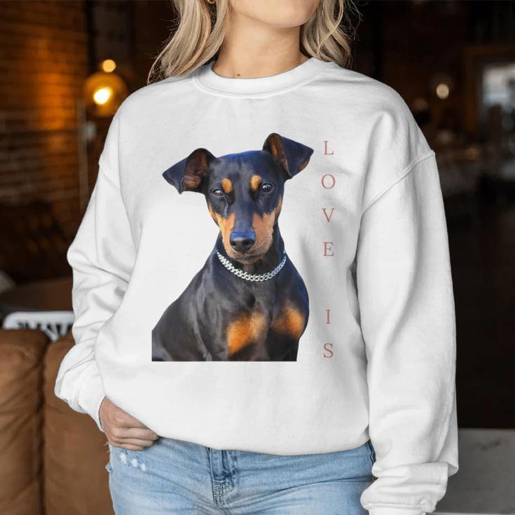 Damen Miniatur Pinscher Hund Mama Papa Liebe Welpe Haustier Mit-Ausschnitt Sweatshirt Frauen Lustige Geschenke