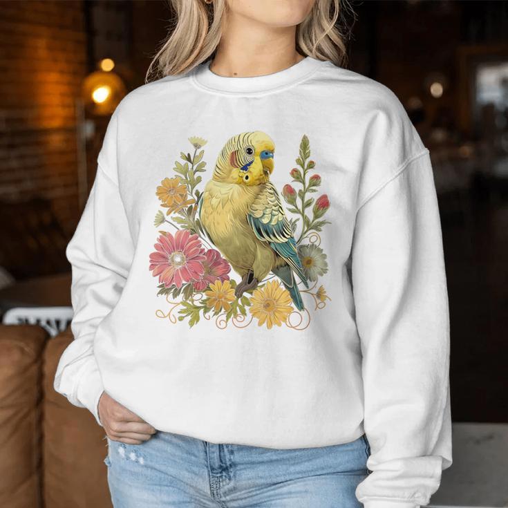 Damen Wellensittich Sittichogel Mama Papageiintage Blume Mit-Ausschnitt Sweatshirt Frauen Lustige Geschenke