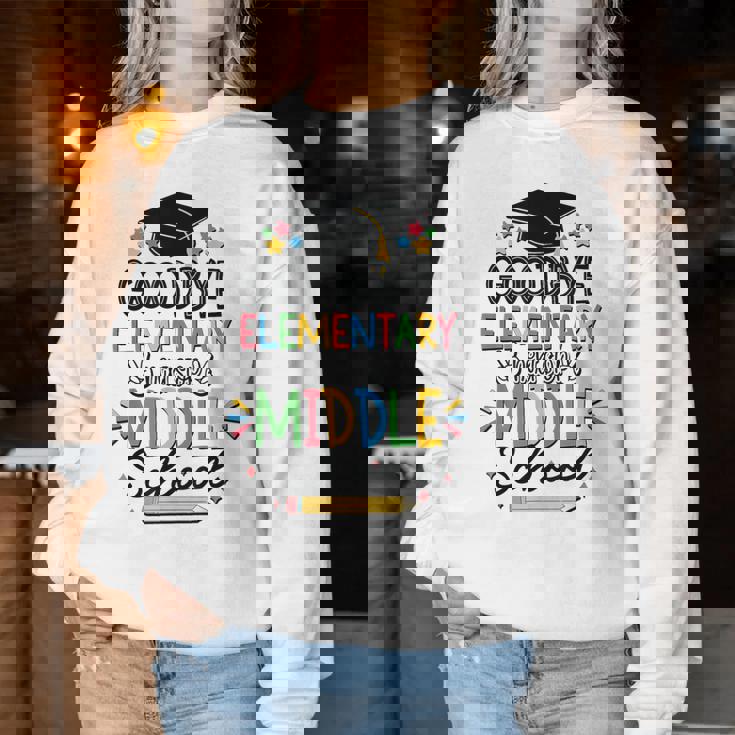 Goodbye Elementary Next Stop Middle School Groovy Graduation Women Sweatshirt Unique Gifts