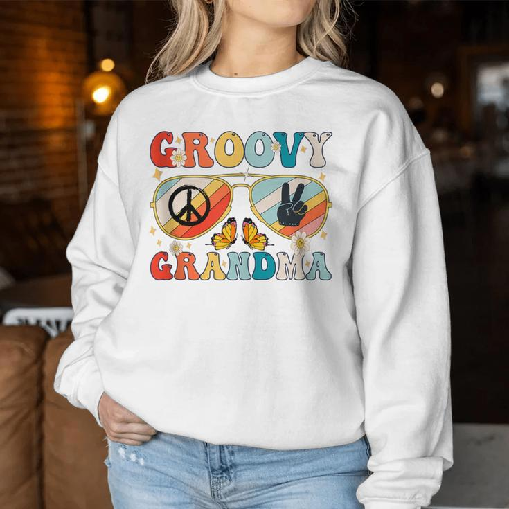 Groovy Grandma 70S Vibe Bday Colors Groovy Peace Sign Women Sweatshirt Unique Gifts