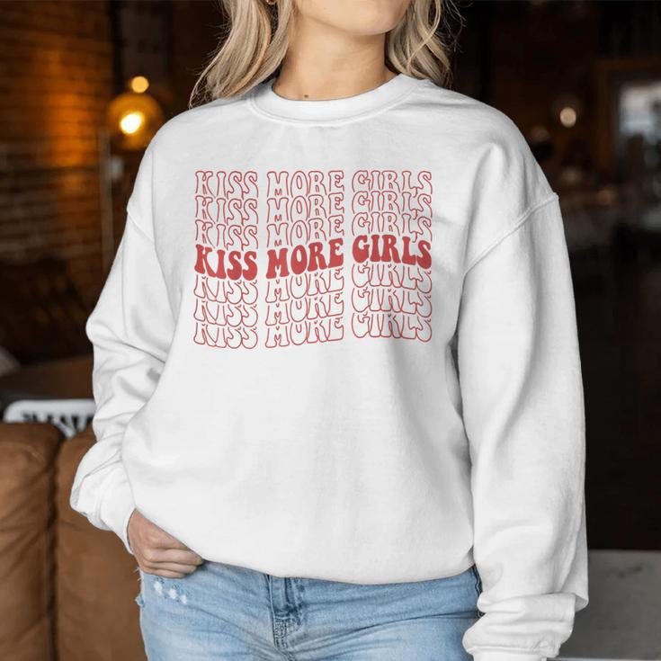 Groovy Kiss More Girls Gay Lesbian Pride Month Lgbt Rainbow Women Sweatshirt Unique Gifts