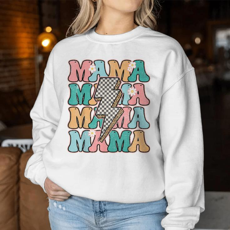 Groovy Mama Checkered Leopard Bolt Lightning Flower Mom Life Women Sweatshirt Funny Gifts