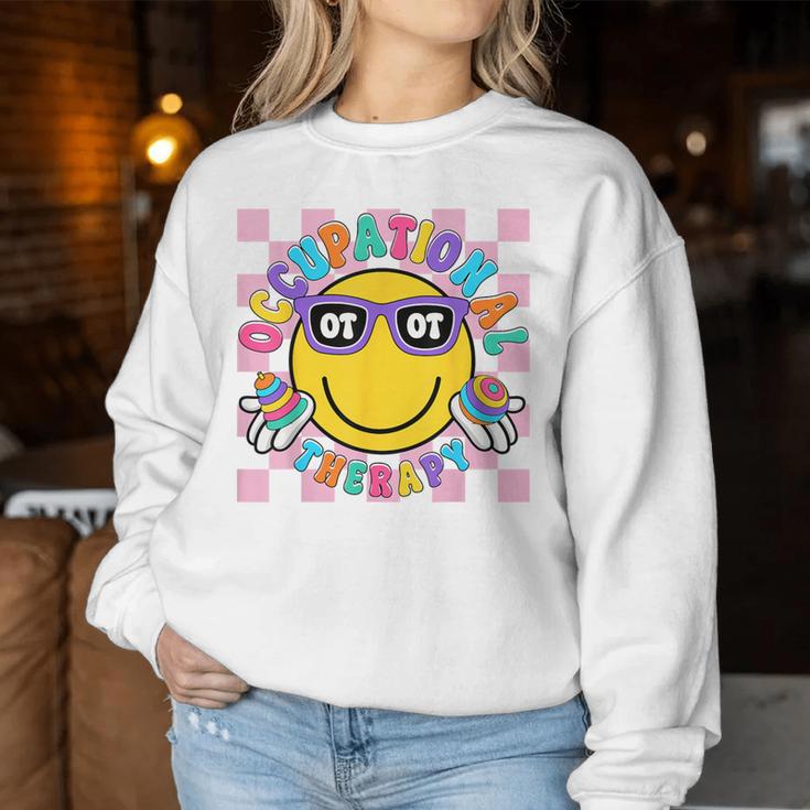 Groovy Occupational Therapy Ot Therapist Ot Month Happy Face Women Sweatshirt Unique Gifts