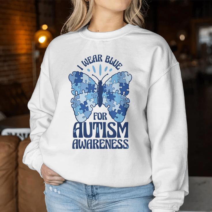 Ich Trage Blau Für Meinen Sohn Monat Zur Sensibilisierung Für Autismus Mama Und Papa Sweatshirt Frauen Lustige Geschenke