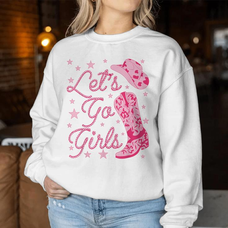 Let's Go Girls Groovy Country Cowgirl Hat Boots Bachelorette Women Sweatshirt Unique Gifts