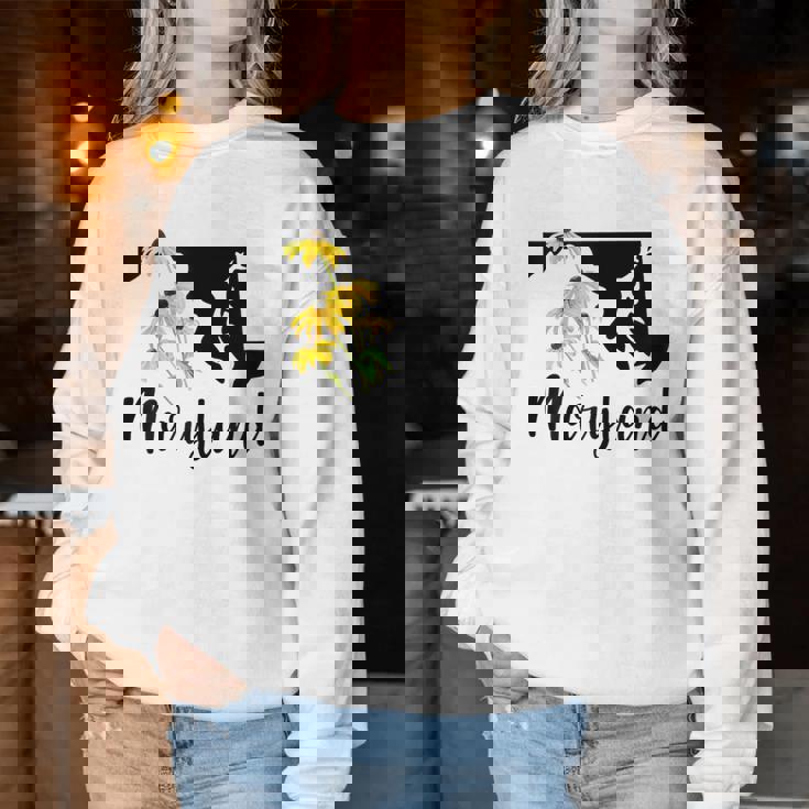 Maryland Floral Black-Eyed-Susan Handwritten State Inspired Women Sweatshirt Unique Gifts