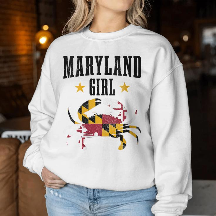 Maryland Girl Blue Crab Vintage Maryland Flag Pride Women Sweatshirt Unique Gifts
