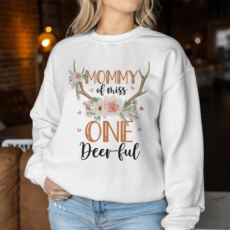 Mommy Of Miss Onederful 1St Birthday Girl Cute Deer Flower Women Sweatshirt Personalized Gifts