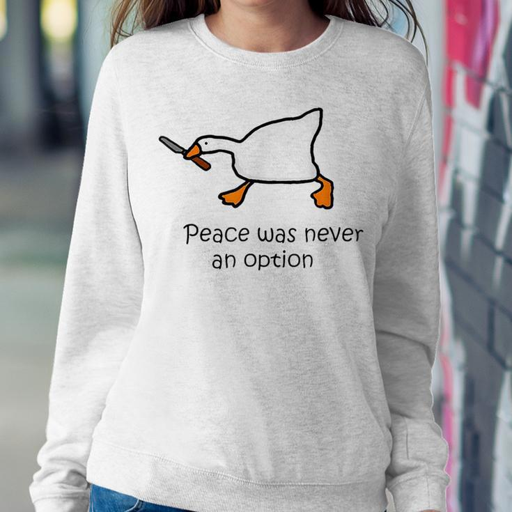 Murder Duck Peace Was Never An Option Duck With Knife Meme Women Sweatshirt Personalized Gifts