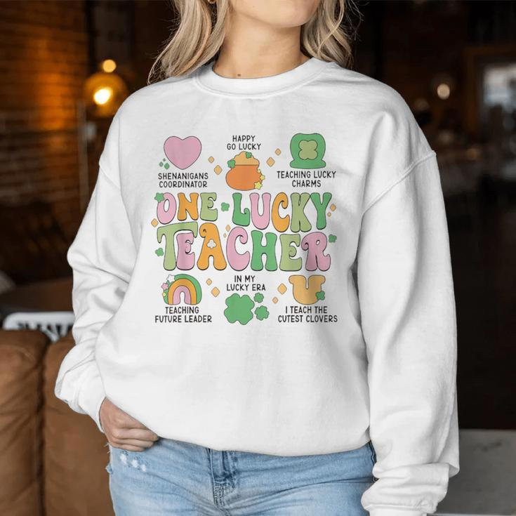 One Lucky Teacher Groovy Teacher St Patrick's Lucky Charms Women Sweatshirt Funny Gifts