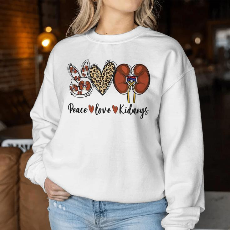 Peace Love Kidneys Leopard Dialysis Nurse Kidney Awareness Women Sweatshirt Unique Gifts