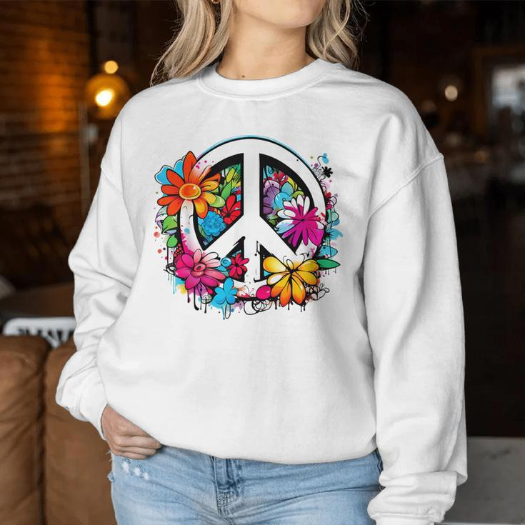 Peace Symbol Zeichen Blumen Frieden Flower Power Peace Sign Sweatshirt Frauen Lustige Geschenke