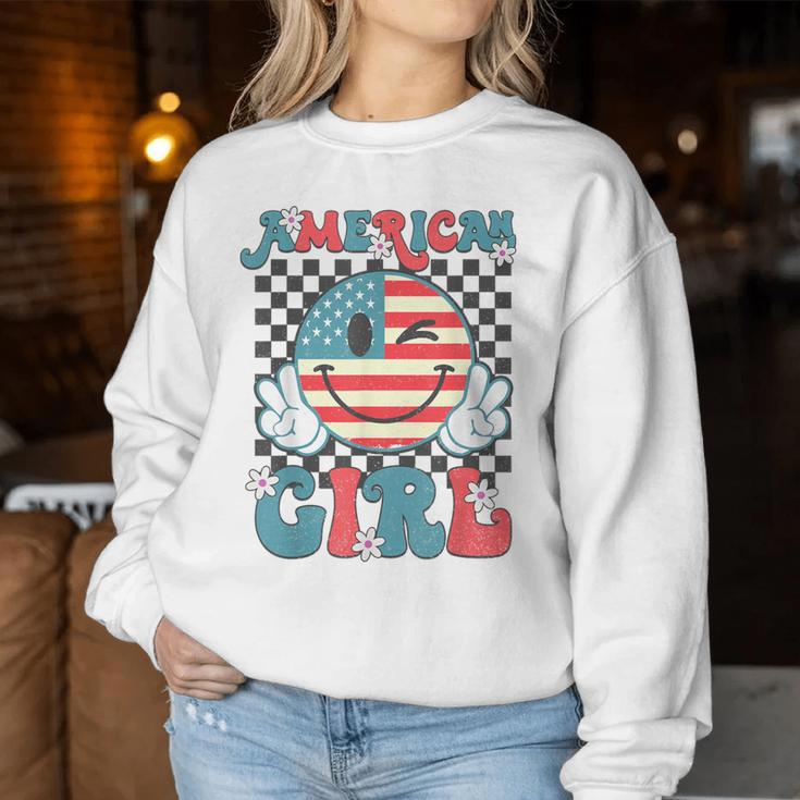 Retro American Girl 4Th Of July Smile Checkered Girls Women Sweatshirt Unique Gifts