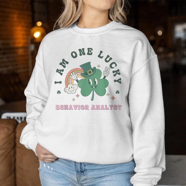 Retro Lucky Behavior Analyst St Patrick's Day Rainbow Bcba Women Sweatshirt Funny Gifts