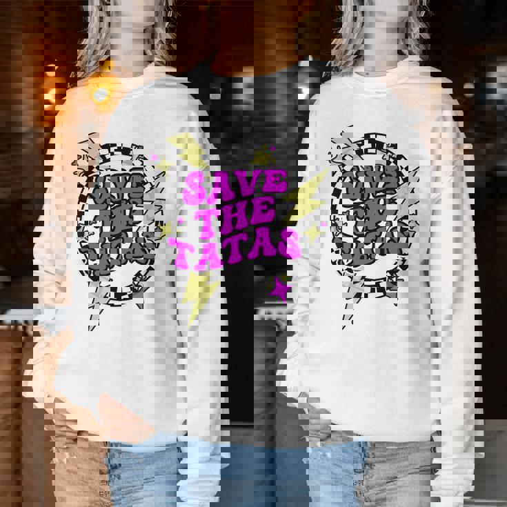 Retro Save The Tatas For Pink Breast Cancer Women Sweatshirt Unique Gifts